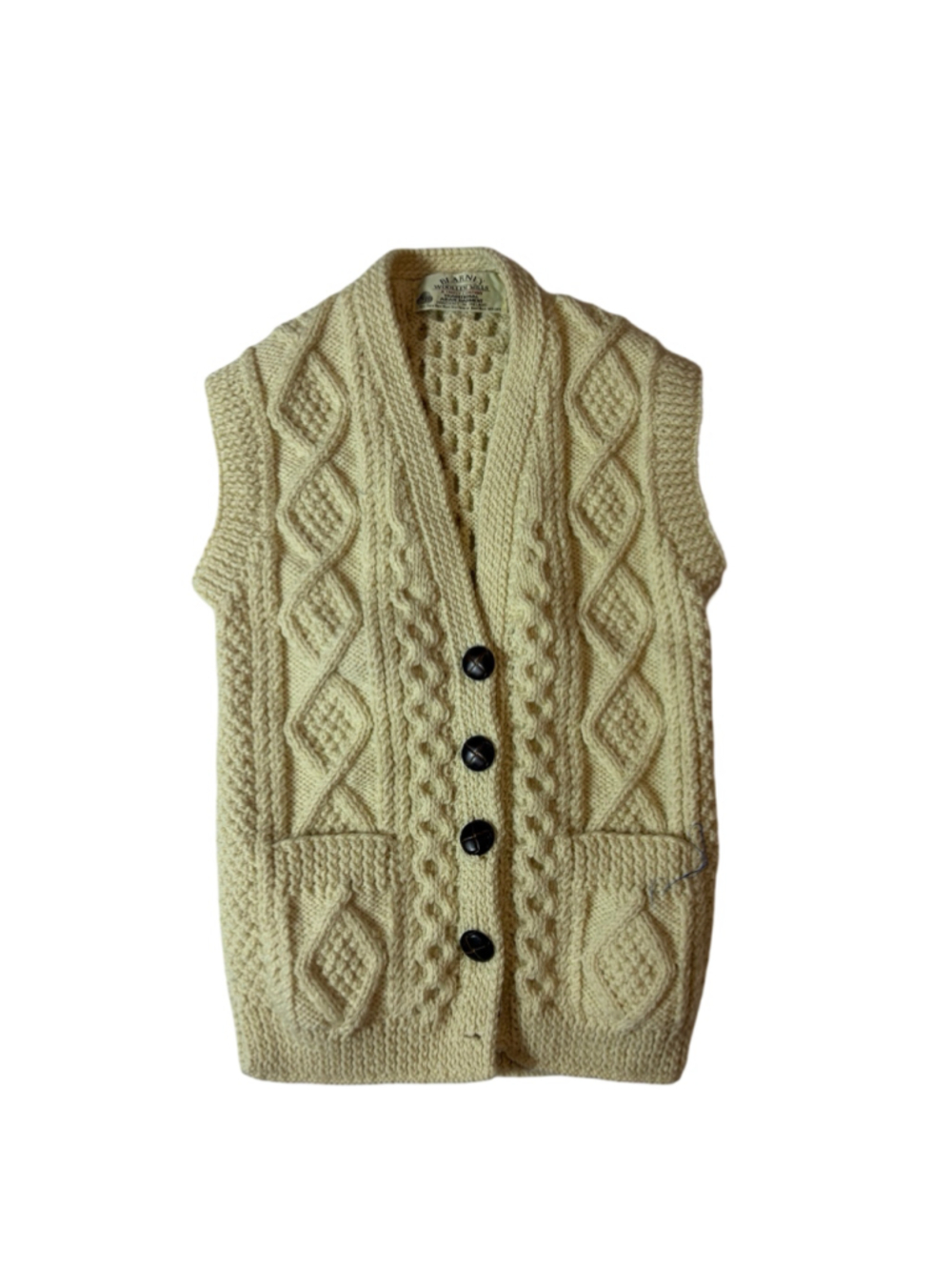 Blarney Woollen Mills Irish Aran Cable Knit Wool Sweater Vest Fisherman